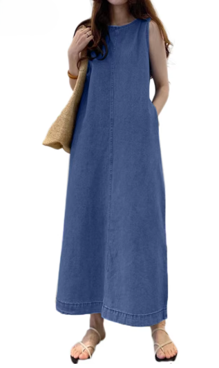 Vestido Largo de Algodón sin Mangas para Mujer – Estilo Casual de Verano Corte A
