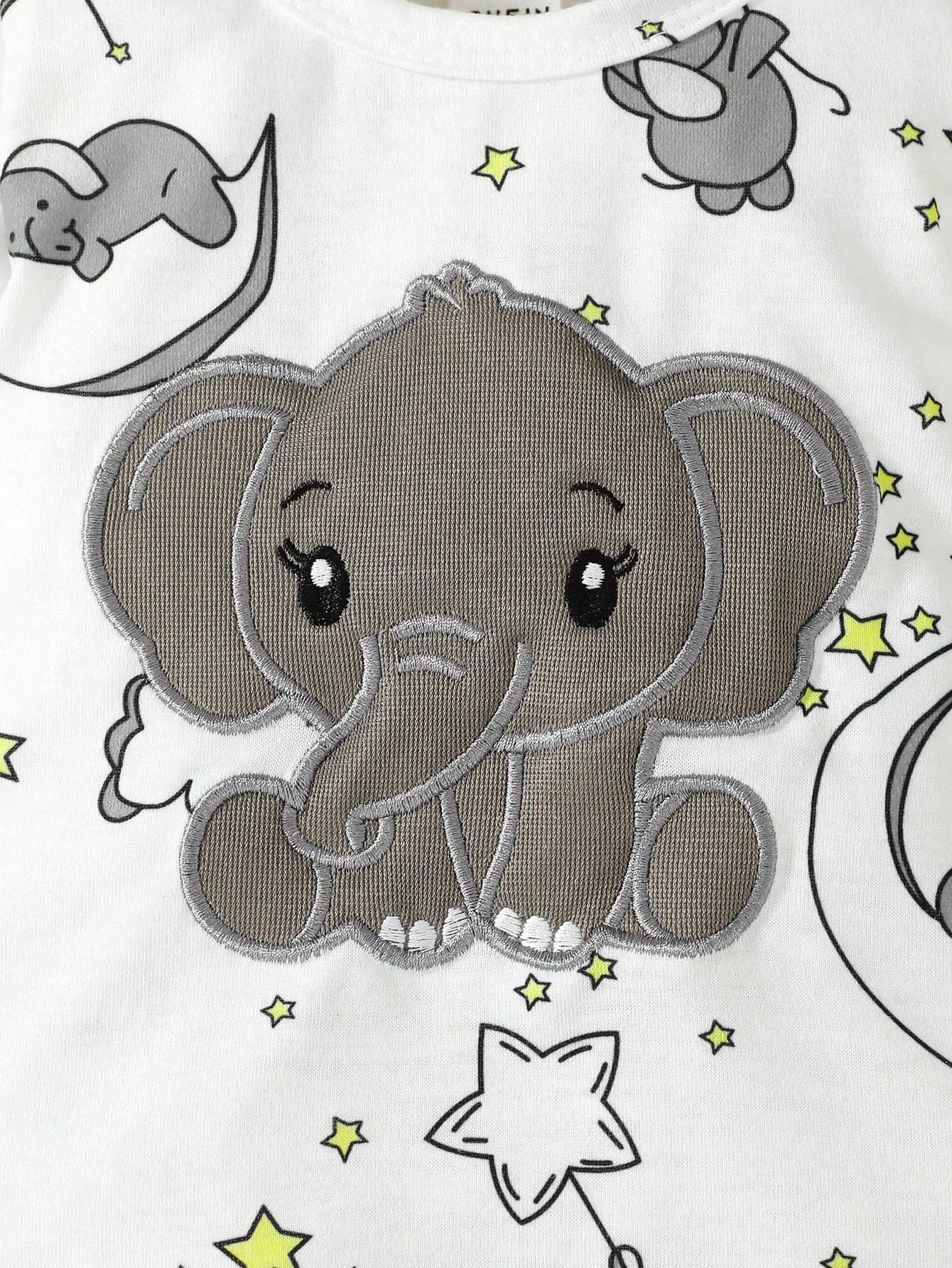 ⭐ Conjunto de 2 Piezas para Bebé – Body de Manga Larga con Bordado de Elefante + Gorrito