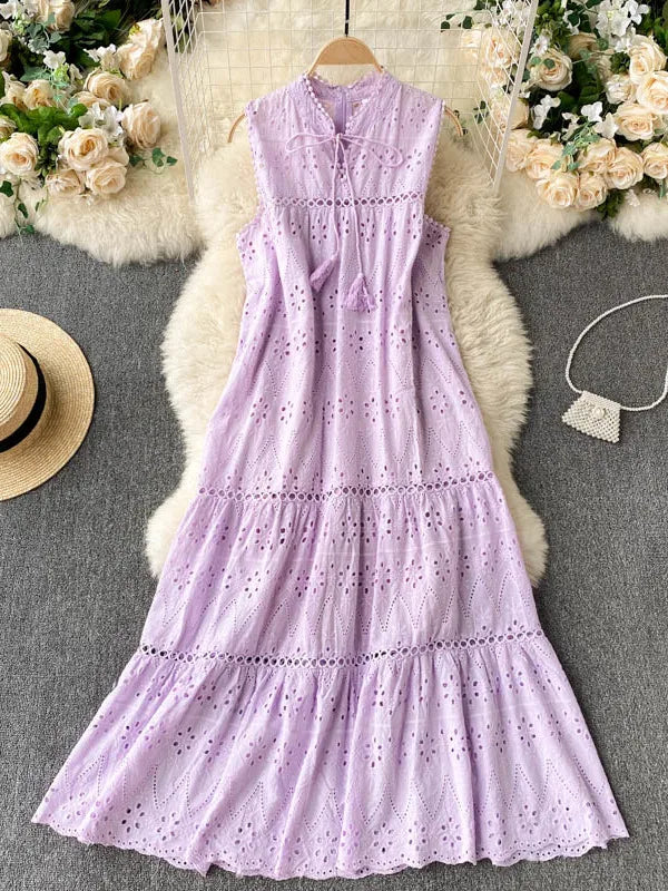 Vestido Bohemio de Verano para Mujer – Vestido Midi sin Mangas con Escote en V y Bordado