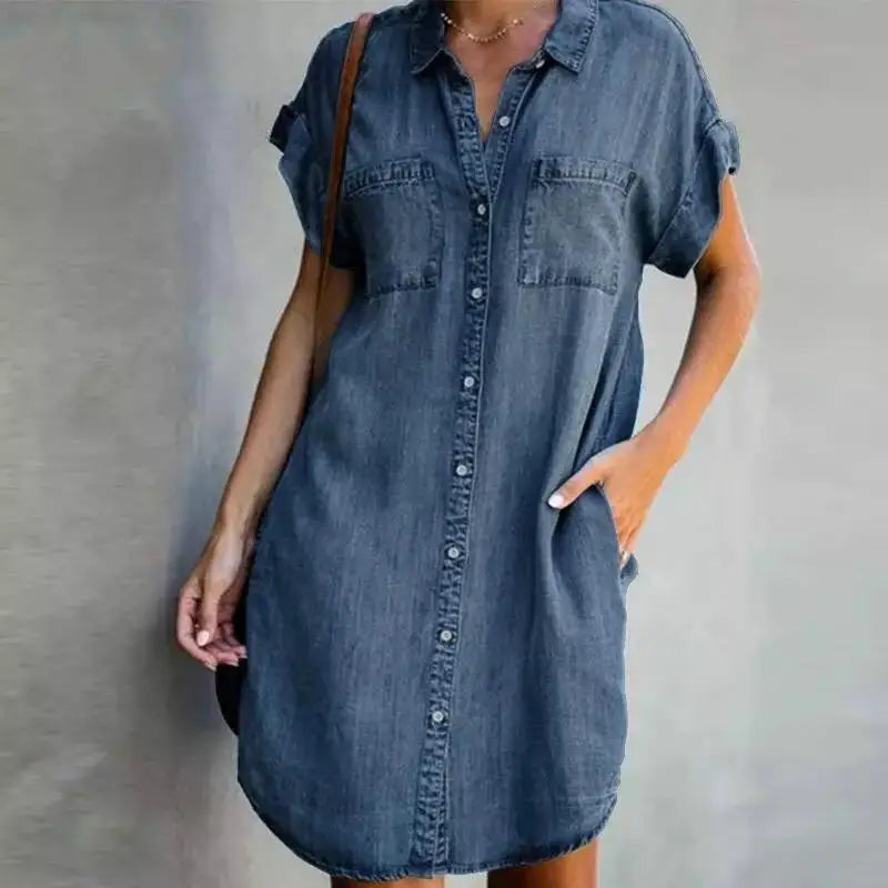 Vestido Camisero Denim de Verano – Diseño Casual, Suelto y Elegante