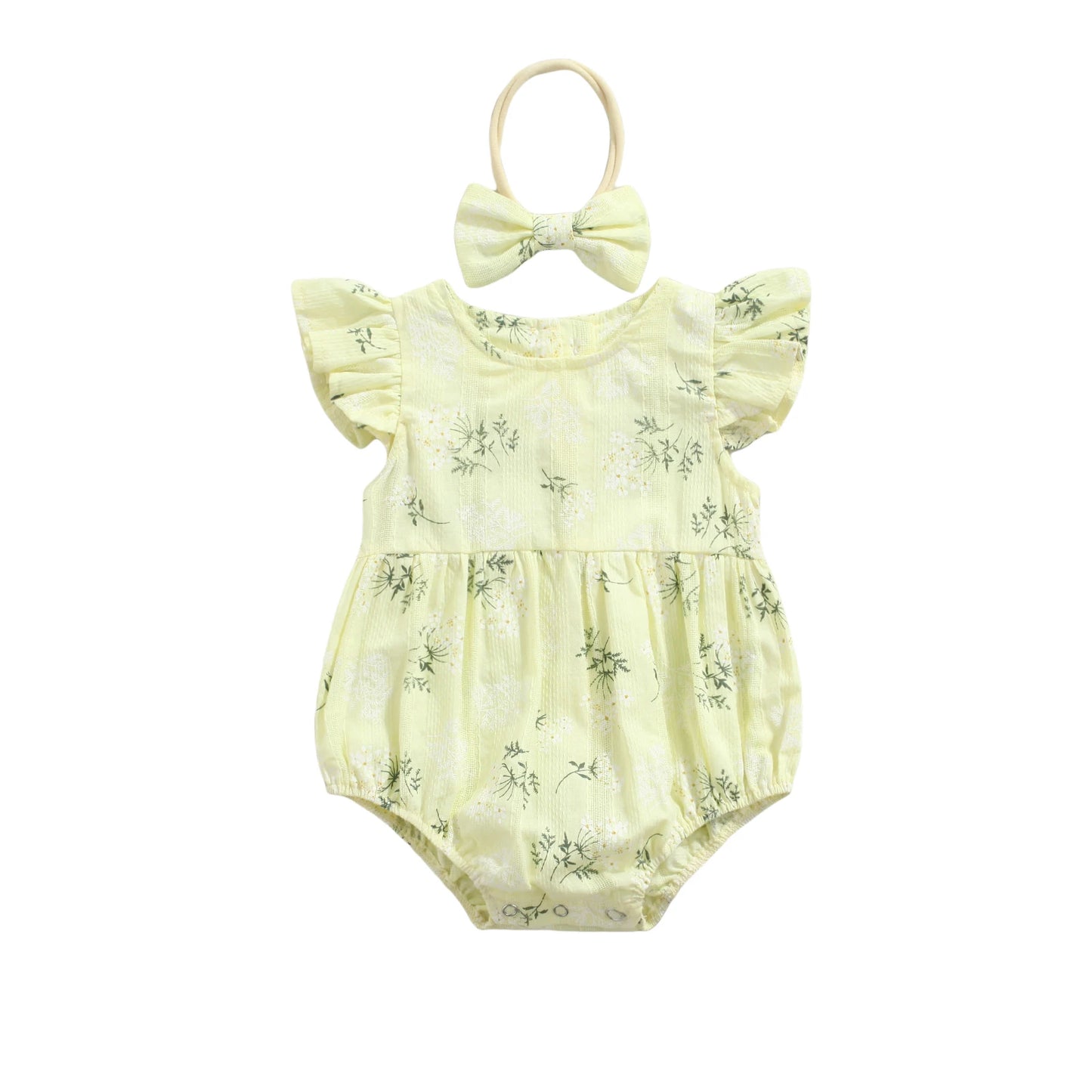 ⭐ Body Floral de Verano para Bebé Niña + Diadema – Diseño Fresco con Mangas Tipo Ala (0–24 Meses)