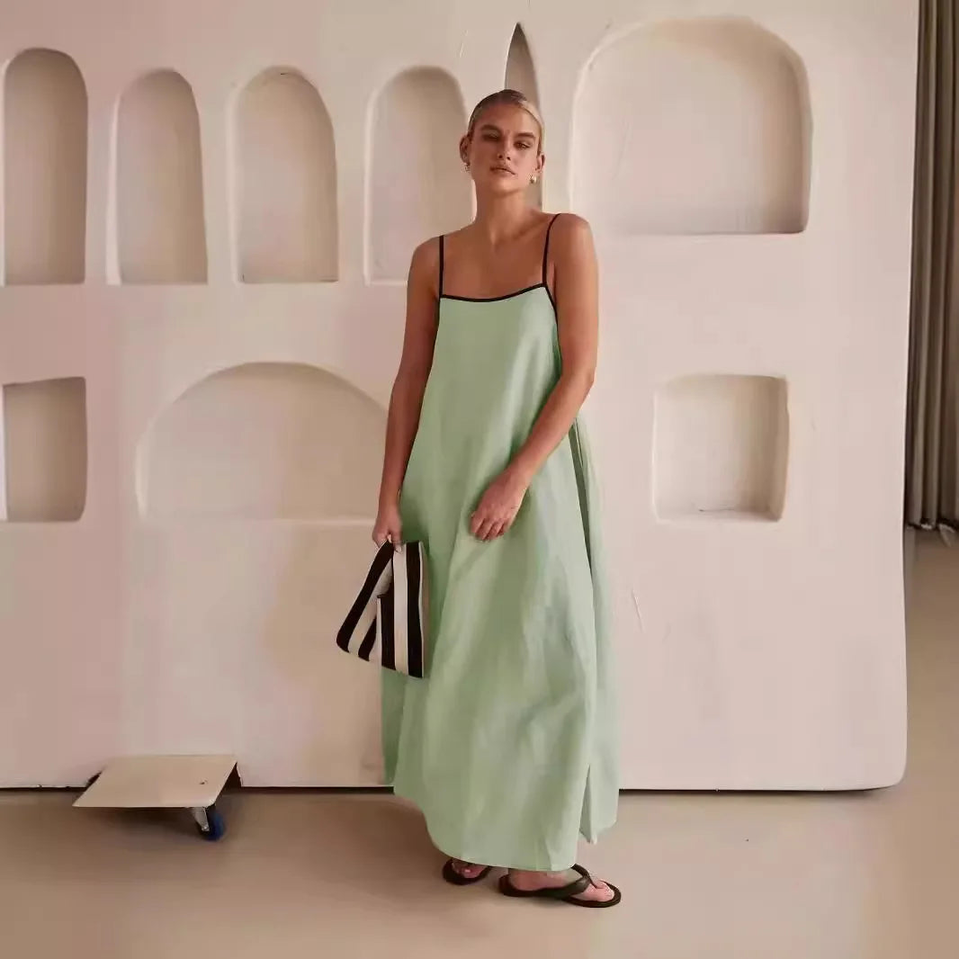 Vestido Largo de Tirantes para Mujer – Vestido Suelto de Verano en Algodón con Estilo Casual y Elegante