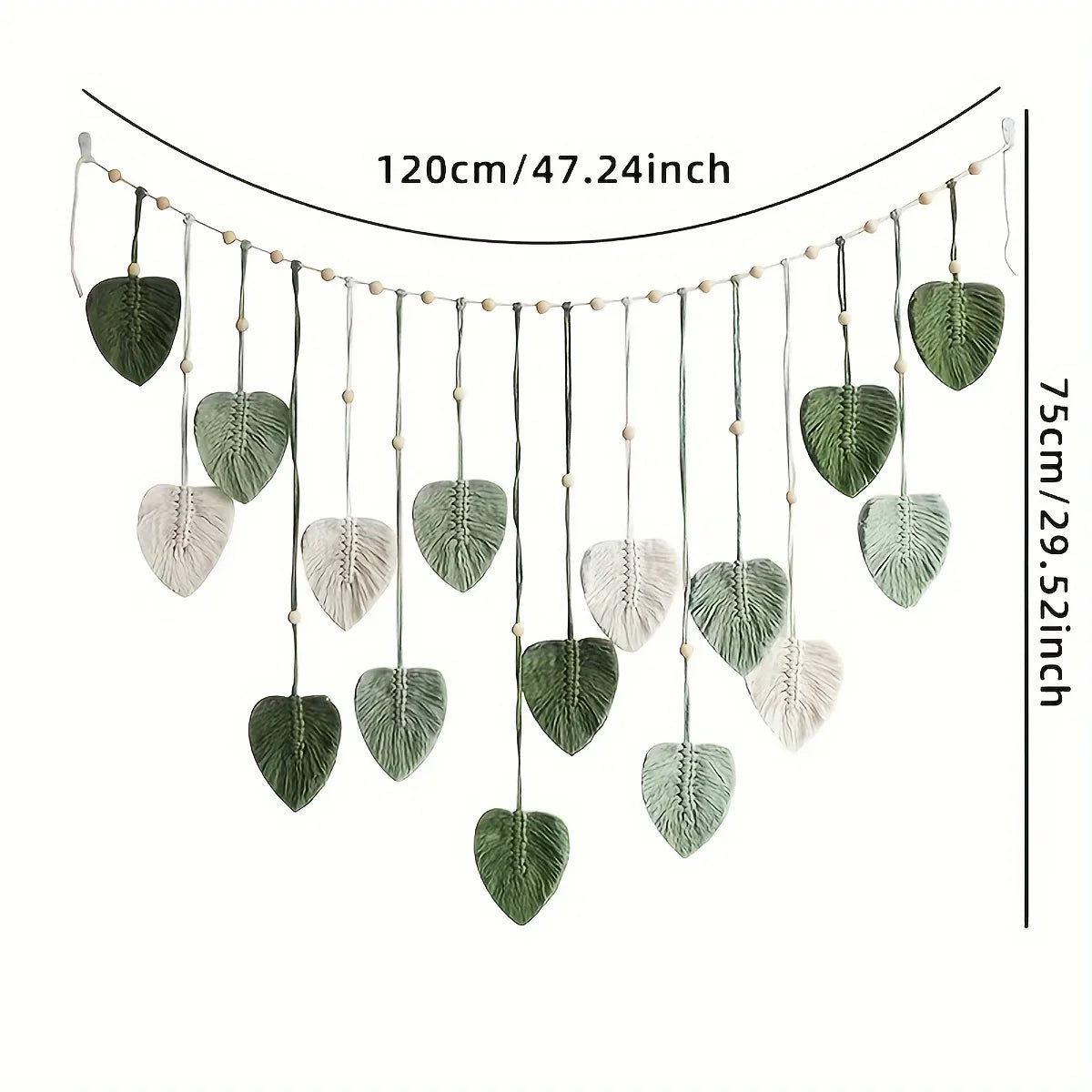 Decoración de Pared Tejida Moderna con Hojas Verdes – Estilo Bohemio Natural