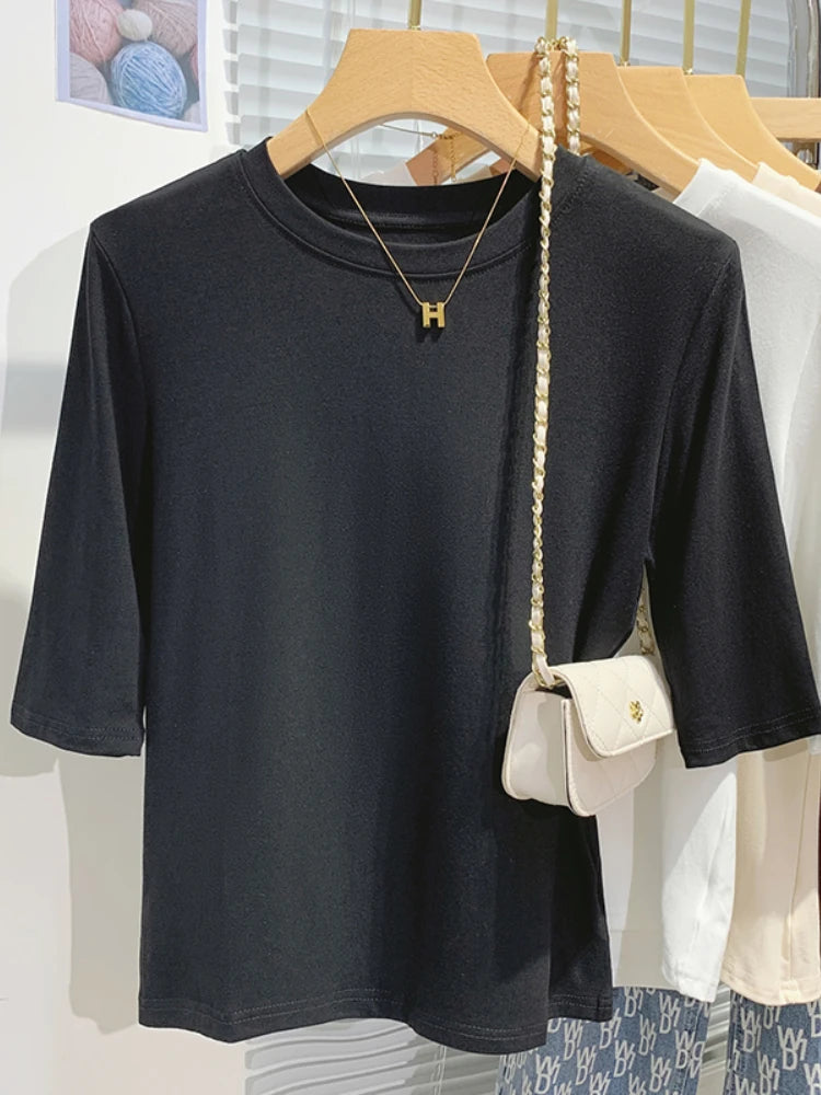 Camiseta Elegante para Mujer de Alta Elasticidad – Top Casual de Media Manga para Oficina