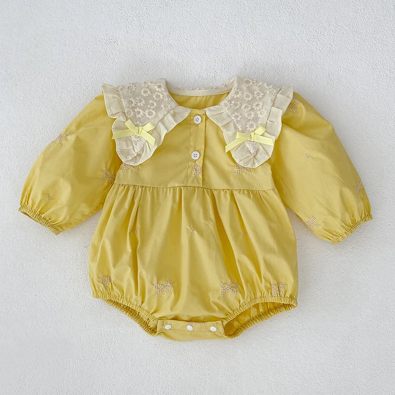 🎀 Enterito para Bebé Niña con Encaje, Moño y Bordado Floral🎀