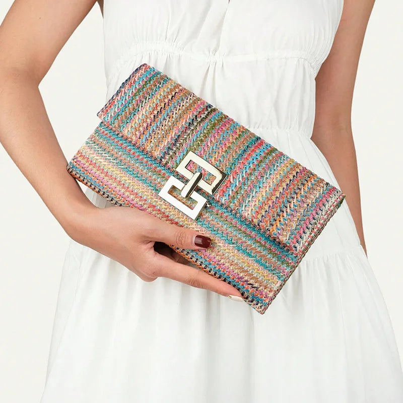 Bolso Clutch de Paja para Mujer – Estilo Boho de Verano para Playa, Viajes y Eventos