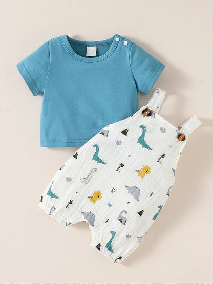 Conjunto de Verano para Bebé Niño - Estilo Pastoral con Estampado de Animalitos (0-12 Meses)