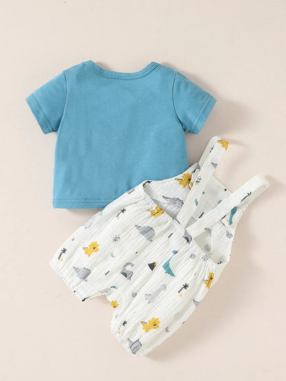 Conjunto de Verano para Bebé Niño - Estilo Pastoral con Estampado de Animalitos (0-12 Meses)