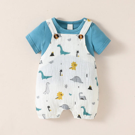 Conjunto de Verano para Bebé Niño - Estilo Pastoral con Estampado de Animalitos (0-12 Meses)