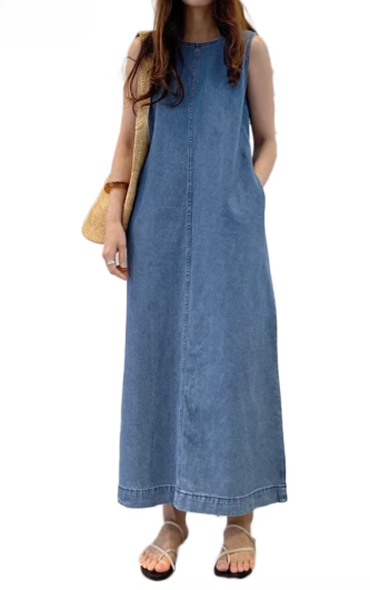 Vestido Largo de Algodón sin Mangas para Mujer – Estilo Casual de Verano Corte A