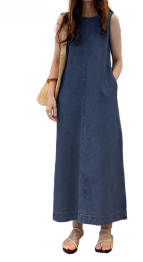 Vestido Largo de Algodón sin Mangas para Mujer – Estilo Casual de Verano Corte A