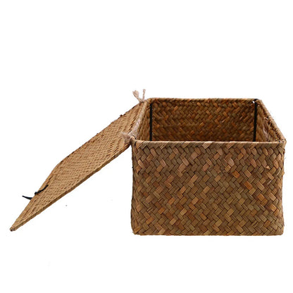 Cesta Organizadora Rectangular Tejida a Mano – Cesto Decorativo para Escritorio y Hogar
