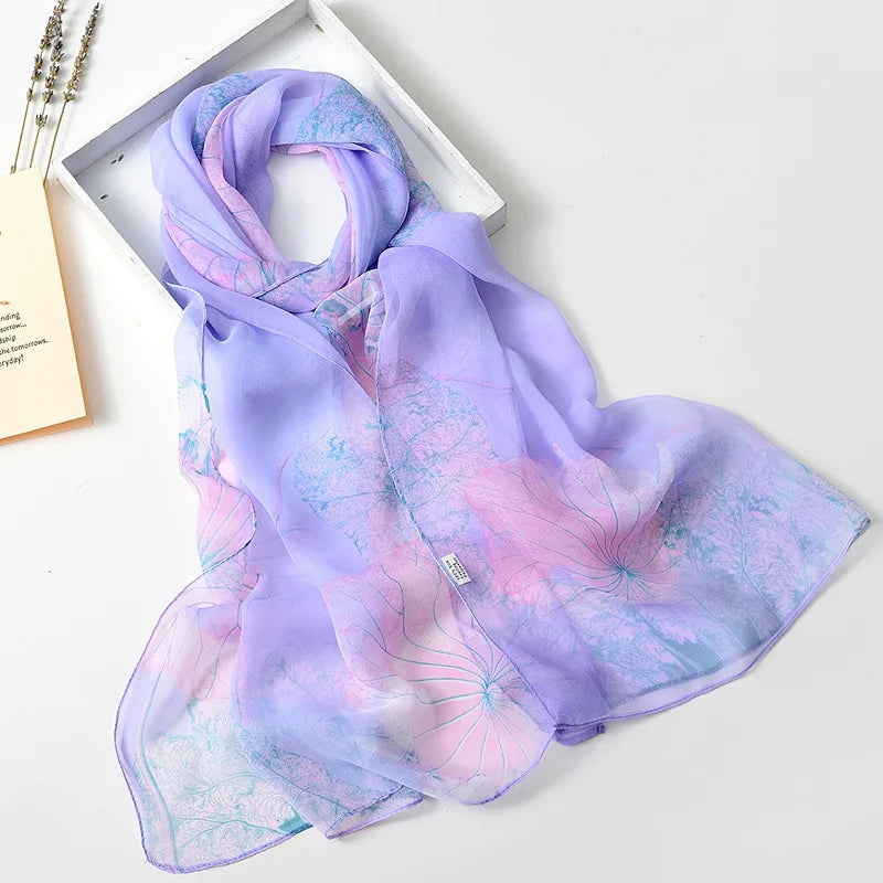 Pañuelo de Seda Floral para Mujer – Chal Largo de Verano para Playa y Protección Solar