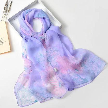 Pañuelo de Seda Floral para Mujer – Chal Largo de Verano para Playa y Protección Solar