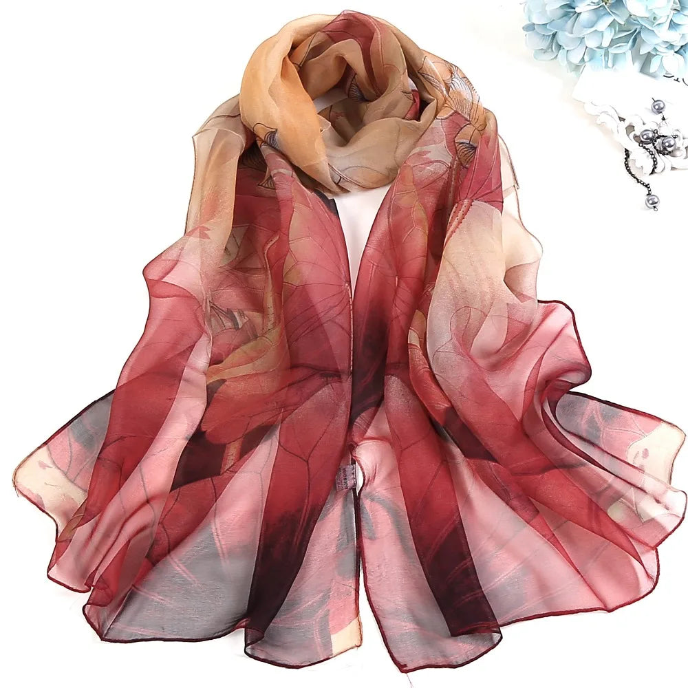 Pañuelo de Seda Floral para Mujer – Chal Largo de Verano para Playa y Protección Solar