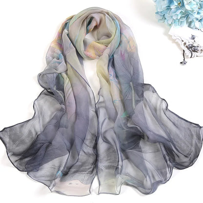 Pañuelo de Seda Floral para Mujer – Chal Largo de Verano para Playa y Protección Solar