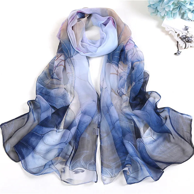 Pañuelo de Seda Floral para Mujer – Chal Largo de Verano para Playa y Protección Solar