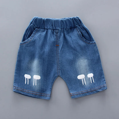⭐Conjunto de Verano para Bebé y Niño – Camisa con Dibujos Animados + Shorts de Denim