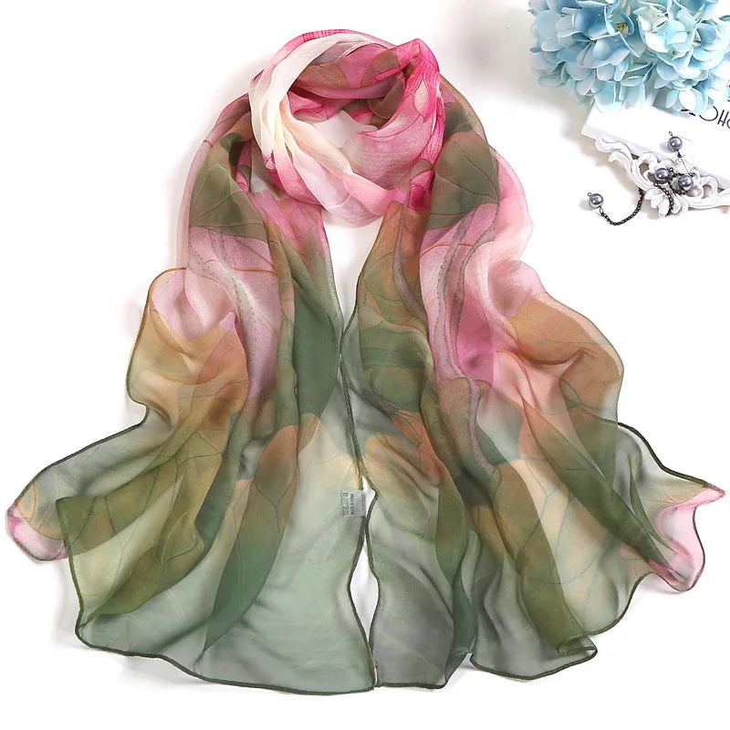 Pañuelo de Seda Floral para Mujer – Chal Largo de Verano para Playa y Protección Solar