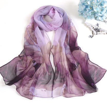Pañuelo de Seda Floral para Mujer – Chal Largo de Verano para Playa y Protección Solar