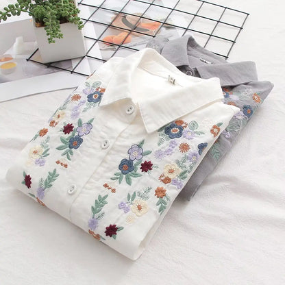 Camisa de Algodón con Bordado Artístico