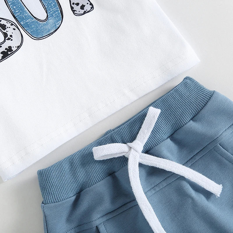 ☀️ "Pequeño Aventurero": Conjunto de Verano de Algodón con Camiseta Estampada y Pantalones Cortos