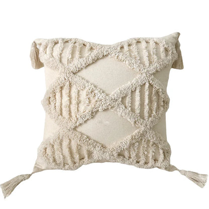 Funda de Cojín de Algodón con Relieve y Borlas – Estilo Retro para Decoración del Hogar