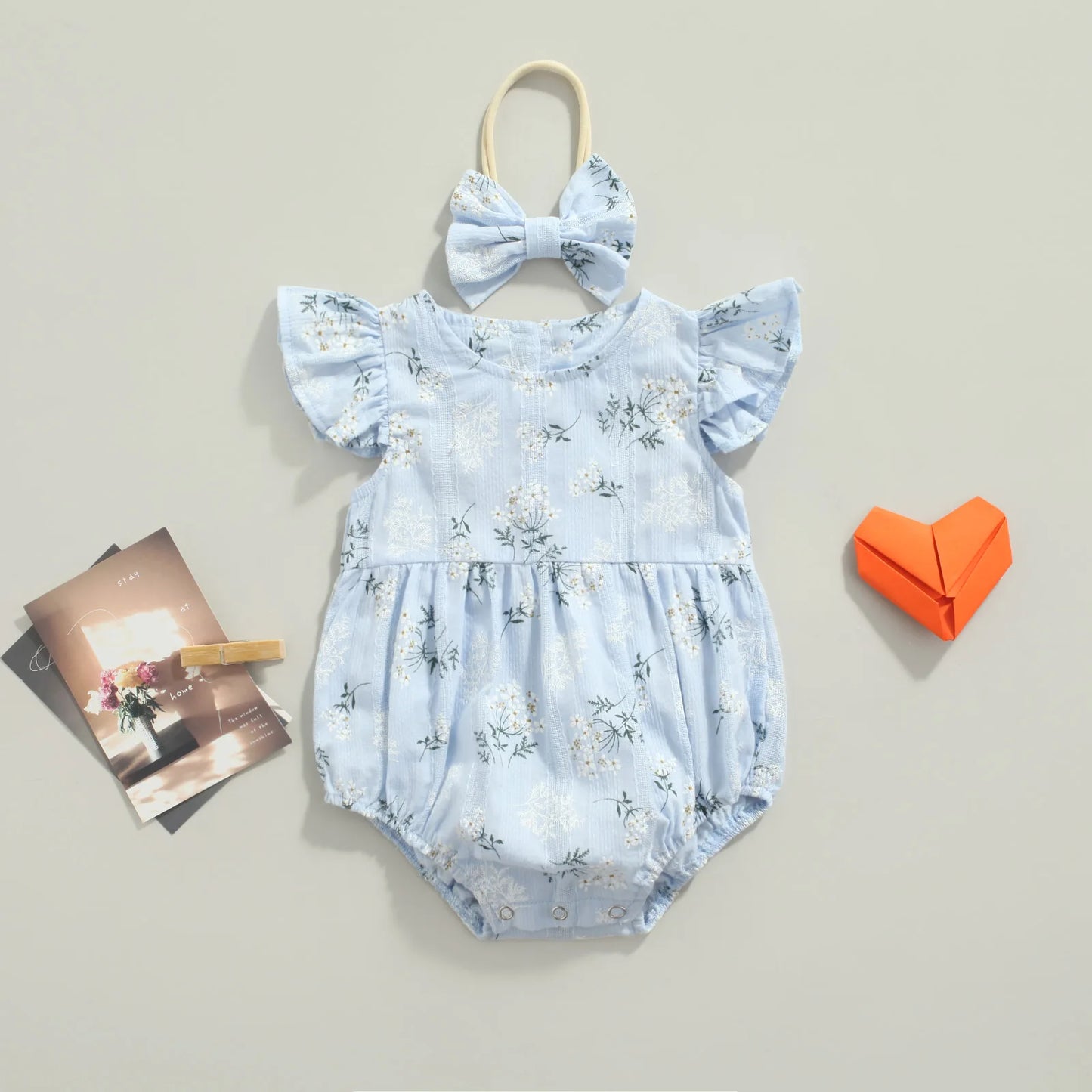 ⭐ Body Floral de Verano para Bebé Niña + Diadema – Diseño Fresco con Mangas Tipo Ala (0–24 Meses)
