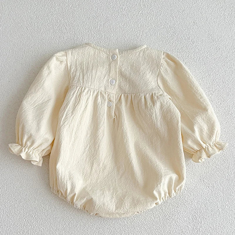 Enterizo para Bebé Niña con Cuello de Encaje – Mono de Algodón de Manga Larga para Primavera y Otoño