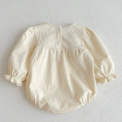 Enterizo para Bebé Niña con Cuello de Encaje – Mono de Algodón de Manga Larga para Primavera y Otoño