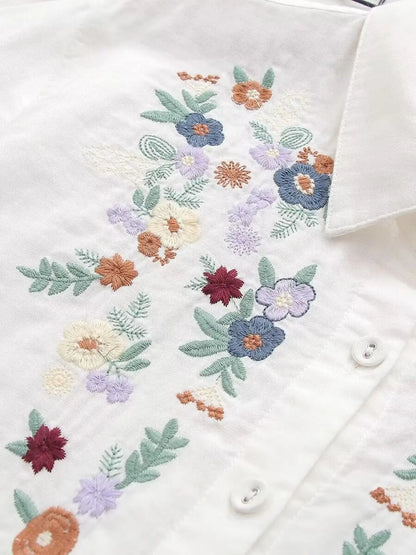 Camisa de Algodón con Bordado Artístico