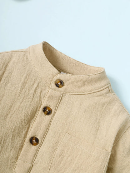 Camisa Infantil de Verano para Bebé Niño – Manga Corta con Cuello Mao Estilo Elegante