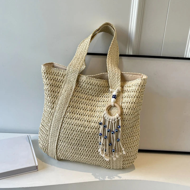 Bolso de Paja Tejido para Mujer – Tote Bohemio de Verano con Gran Capacidad