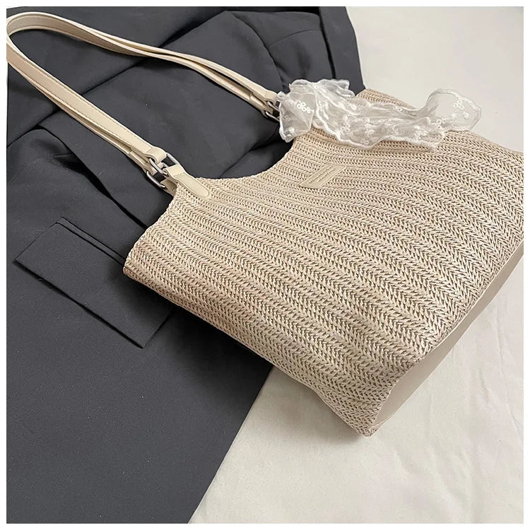 Bolso Tote de Playa de Gran Capacidad Tejido a Mano – Bolso de Hombro Casual de Verano