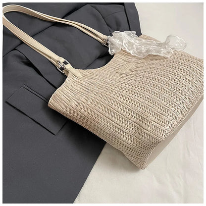 Bolso Tote de Playa de Gran Capacidad Tejido a Mano – Bolso de Hombro Casual de Verano