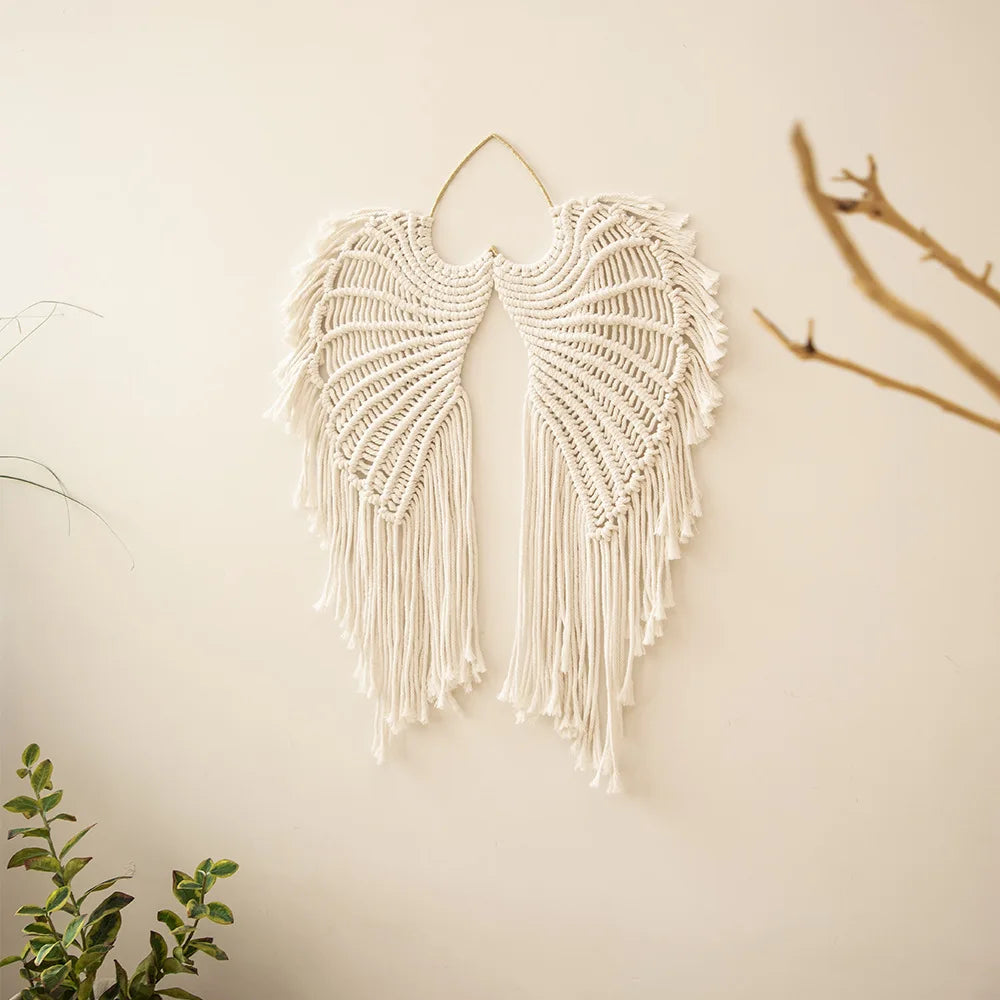 Colgante de Pared Alas de Ángel en Macramé – Decoración Boho Hecha a Mano