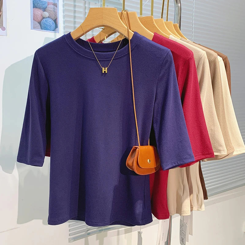Camiseta Elegante para Mujer de Alta Elasticidad – Top Casual de Media Manga para Oficina