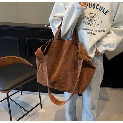 Bolso Tote de Gamuza Vintage para Mujer – Gran Capacidad y Estilo Moderno
