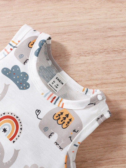 🐘🌈 Enterito de Verano para Bebé Niña con Elefantito y Arcoíris – Suave y Adorable 🌈🐘