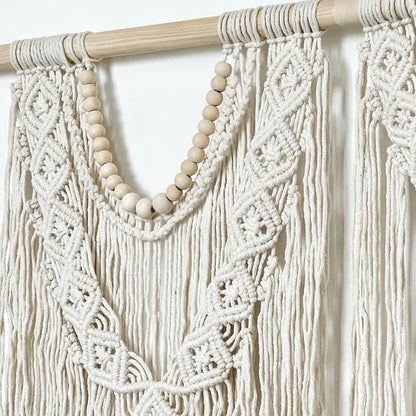Tapiz de Macramé Bohemio Tejido a Mano – Decoración de Pared en Algodón Color Blanco Crema