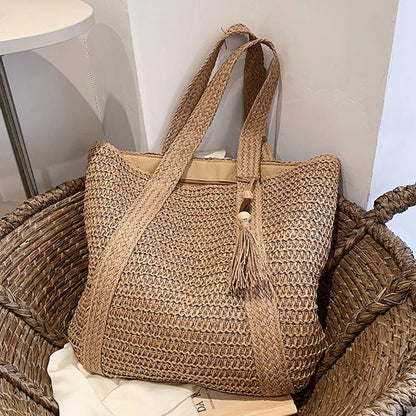 Bolso Tote Tejido de Verano para Mujer – Gran Capacidad con Borla Decorativa