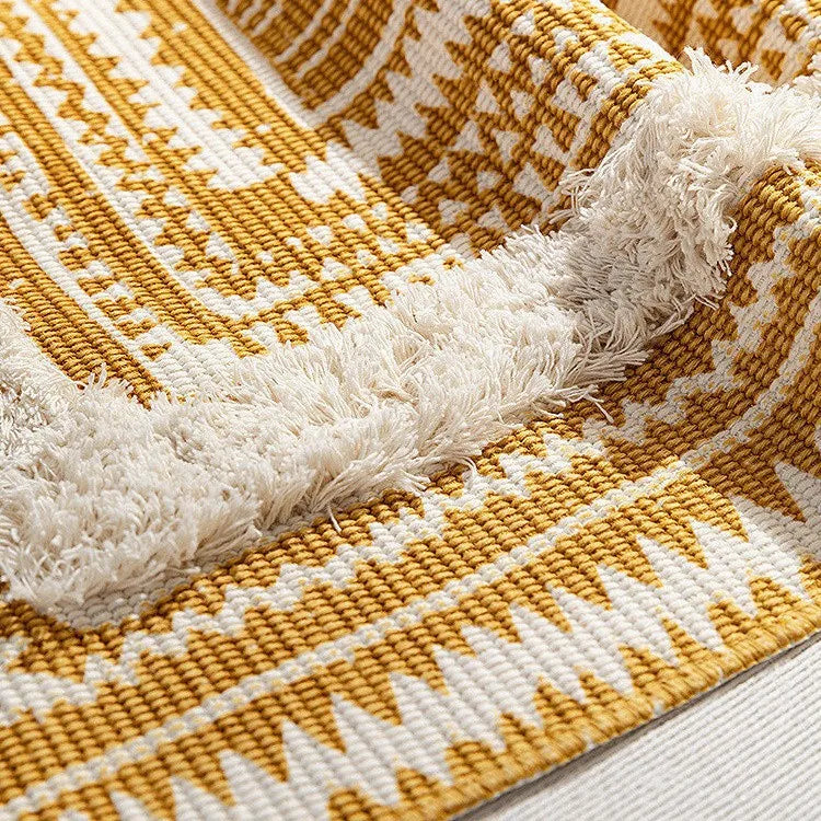 Alfombra Artesanal con Borlas Estilo Nórdico y Marroquí – Decoración Bohemia para Dormitorio y Sala