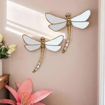 Libélula Decorativa de Resina Dorada con Acabado Espejado
