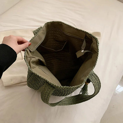Bolso Tote Tejido de Verano para Mujer – Gran Capacidad con Borla Decorativa