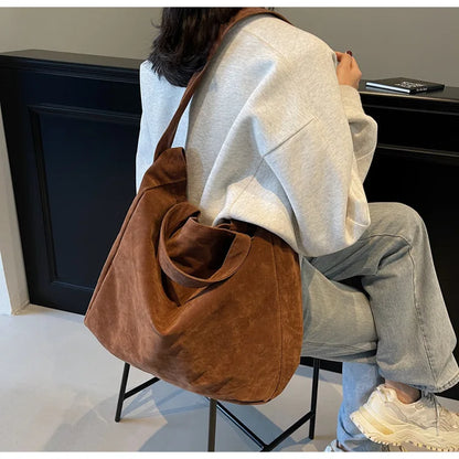 Bolso Tote de Gamuza Vintage para Mujer – Gran Capacidad y Estilo Moderno