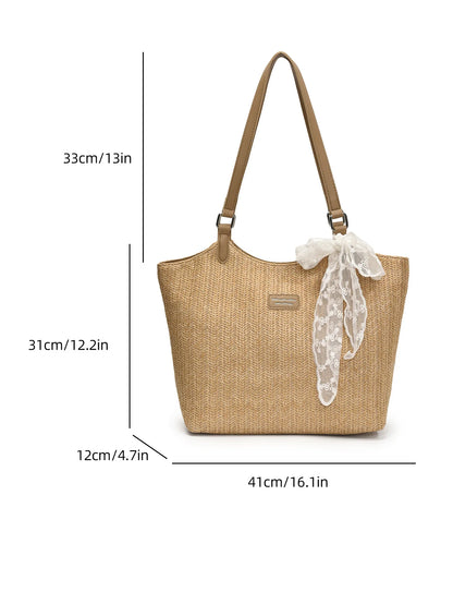 Bolso Tote de Playa de Gran Capacidad Tejido a Mano – Bolso de Hombro Casual de Verano