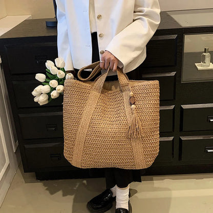 Bolso Tote Tejido de Verano para Mujer – Gran Capacidad con Borla Decorativa