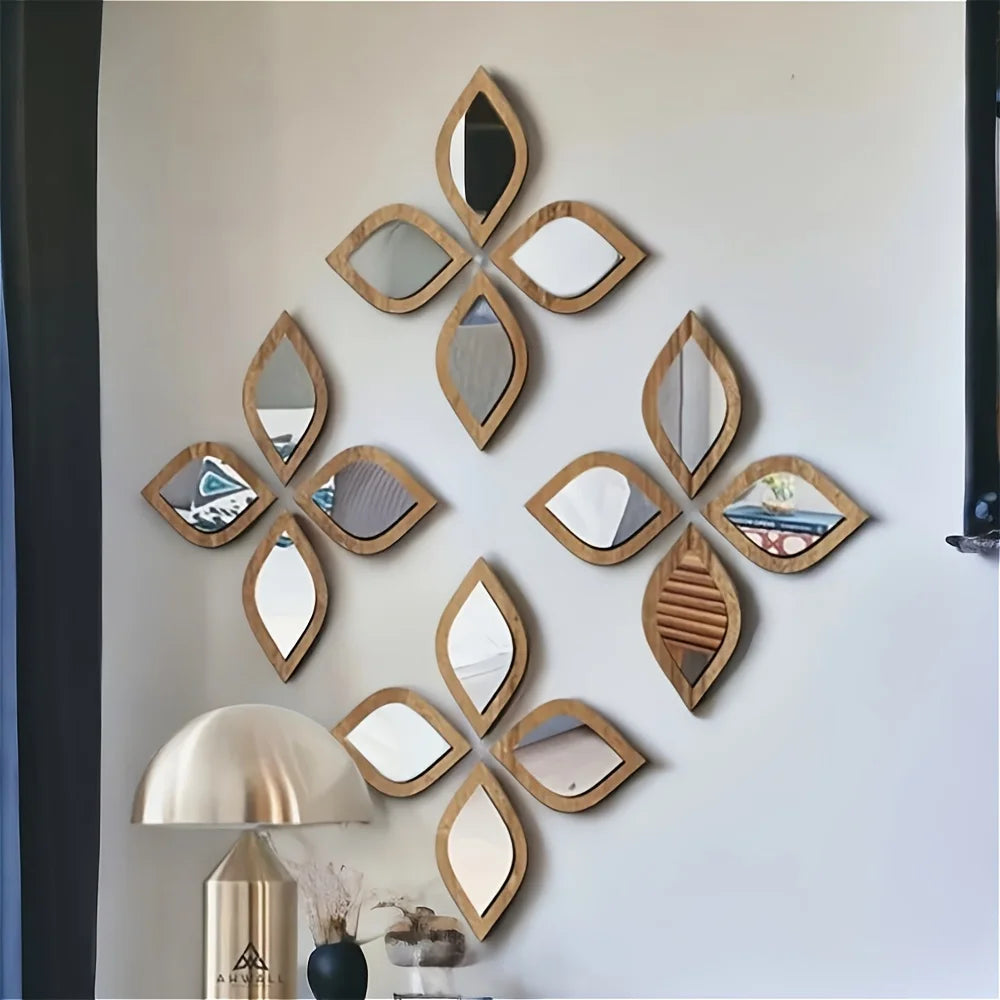 Set de 4 Espejos Decorativos Boho en Forma de Gota