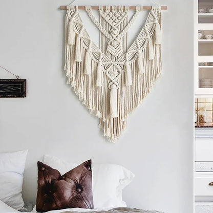 Tapiz de Macramé Tejido a Mano – Decoración Bohemia Geométrica para Pared