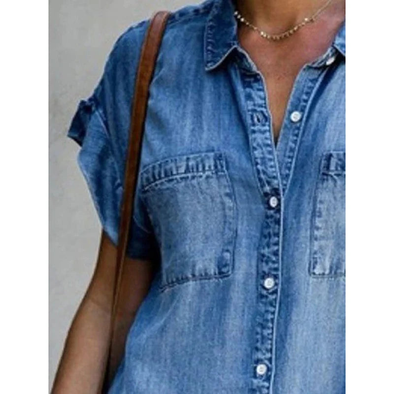 Vestido Camisero Denim de Verano – Diseño Casual, Suelto y Elegante